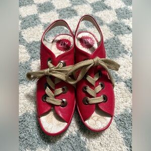 FLY LONDON Ylva Leather Wedge Pump Sandals Lace-up RED Size 40, US 9-9.5